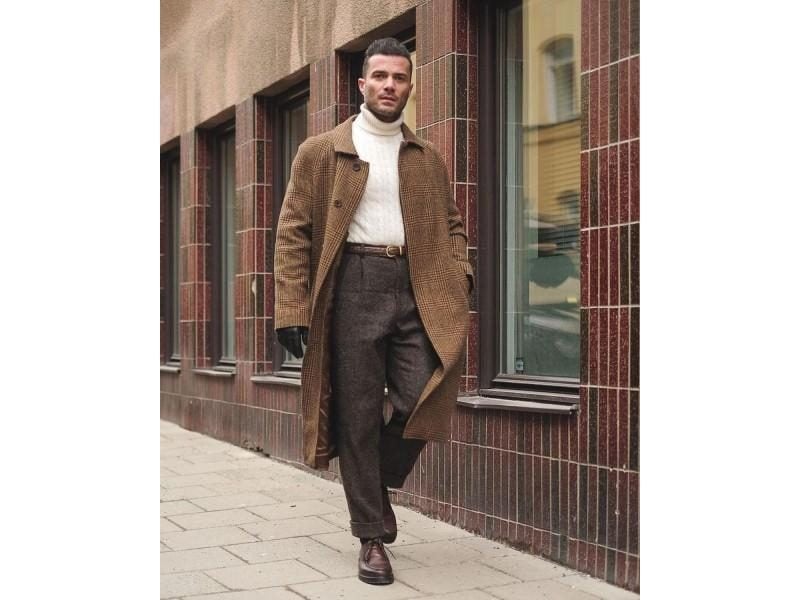 Plaid Long Woolen Coat For Male Business Leisure Fall Winter Carousel 1