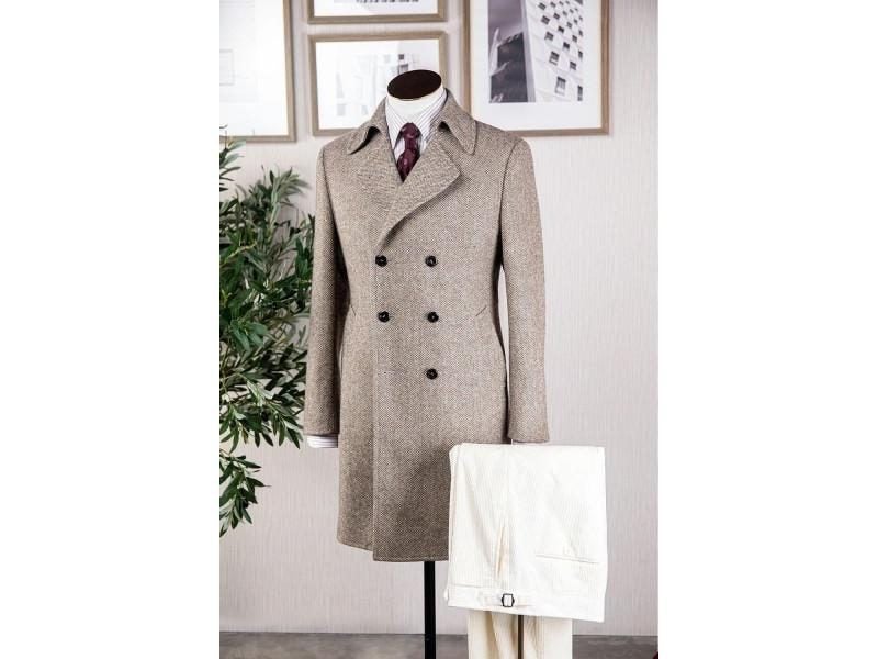 Winter Luxury Men's Herringbone Double Breasted Groom Wear 2pcs Jacket Pants Carousel 1