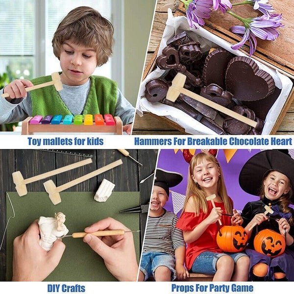 20X Wooden Mini Hammer Mallet Kids Flat Head Toy Carving DIY Ornaments Toy Carousel 12