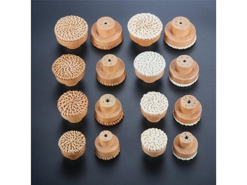 4pcs Rattan Knob W/screw Woven Wicker Round Wood Handle Furniture Pull Carousel 2