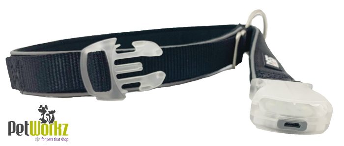 DOG COLLAR COMET RECHARGEABLE LIGHT UP SAFETY COLLAR LARGE BLACK 25MM x 45-63CM Carousel 2