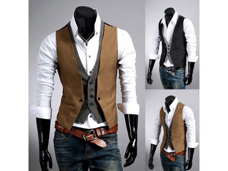 Mens Suit Vest Slim Casual Business Groomman Wedding Oversized Vests Carousel 1