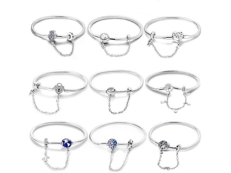 925 Sterling Silver 17-20CM Stars Moon Airplane Globe Zircon Bracelet Fit Charm Carousel 1