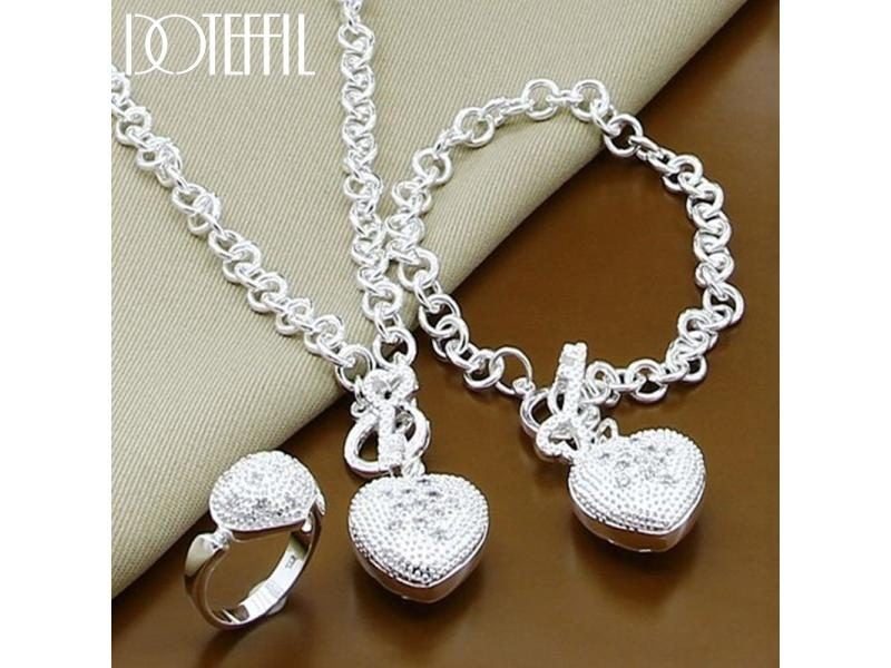 DOTEFFIL 925 Sterling Silver AAA Zircon Heart Bracelet Necklace Ring Set For Carousel 1