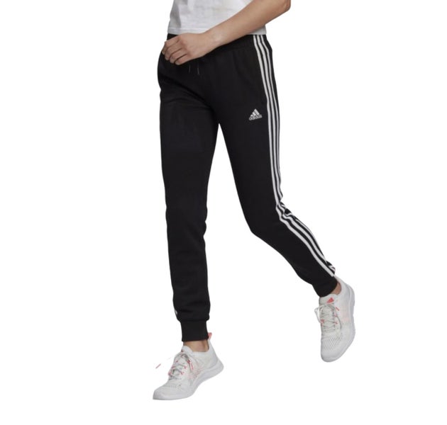 Womens Adidas Essentials French Terry Logo 3-Stripes Pants Black/ White Carousel 1