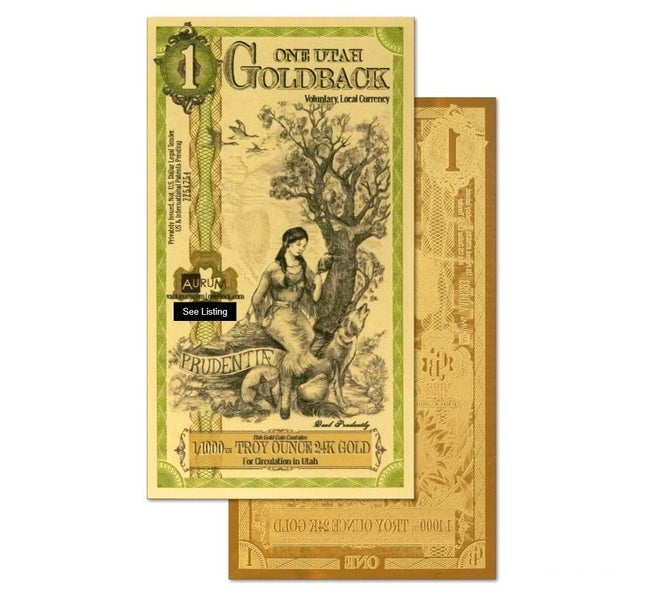 One Utah 2024 Goldback .999 Gold Bullion Foil Note, (24k). Carousel 1