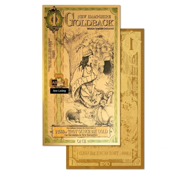 One New Hampshire 2023 Goldback .999 Gold Bullion Foil Note, (24k). Carousel 1