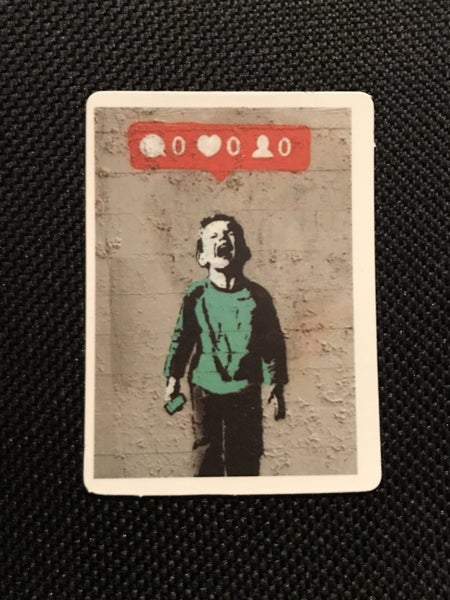 ** BANKSY ART ** 1 x Sticker - ‘Boy Crying - No Likes ’ (5cm) Carousel 1