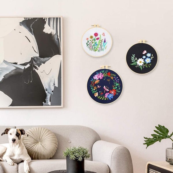 3 Sets Embroidery Starter Kit,Cross Stitch Set, Stamped Embroidery Kits Carousel 2