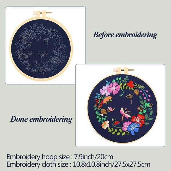 3 Sets Embroidery Starter Kit,Cross Stitch Set, Stamped Embroidery Kits Carousel 8