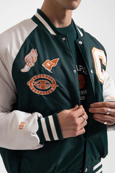 Champion Unisex Clubhouse Varsity Jacket in Midfield Green Carousel 2