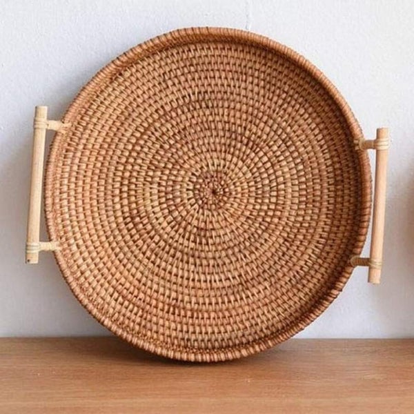 Hod Health & Home Rattan Round Basket Serving Tray Decor Carousel 2