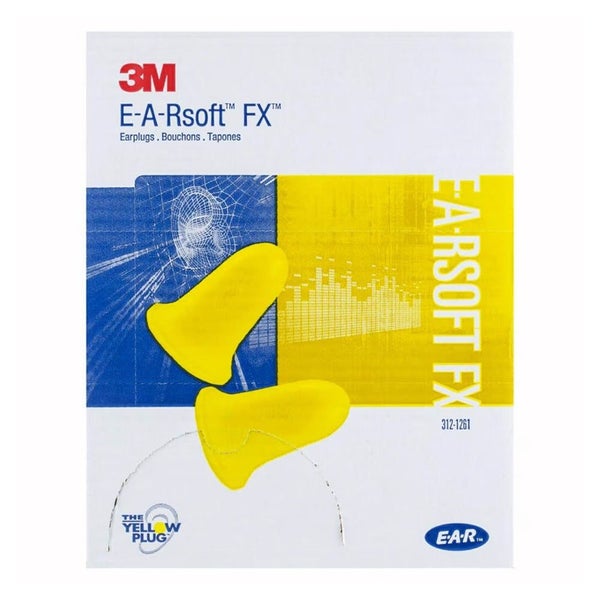 3M E-A-Rsoft FX Shaped Yellow Cordless Earplugs x 200 Pairs Soft Foam Ear Noise Carousel 1