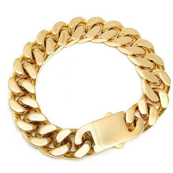 Men's Titanium Steel Cuban Curb Link Chain Bracelet in 18K Gold - LOW RESERVE! Carousel 1