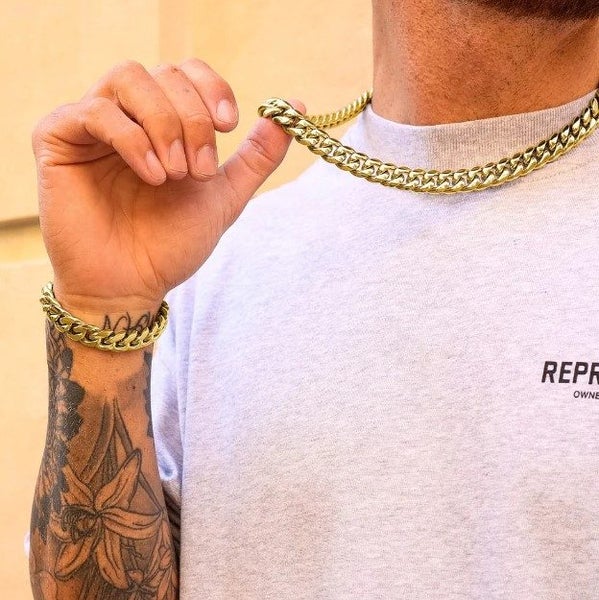 Men's Titanium Steel Cuban Curb Link Chain Bracelet in 18K Gold - LOW RESERVE! Carousel 4