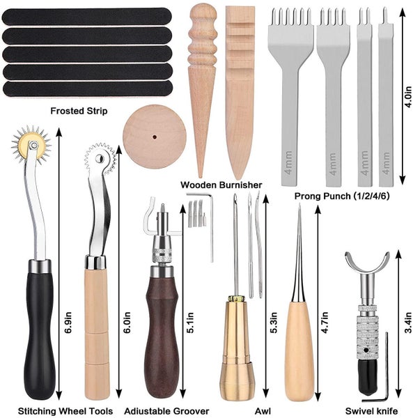 Leather Craft Tools Kit With Hand Sewing Stitching Punch Tool Saddle Groover Set Carousel 2