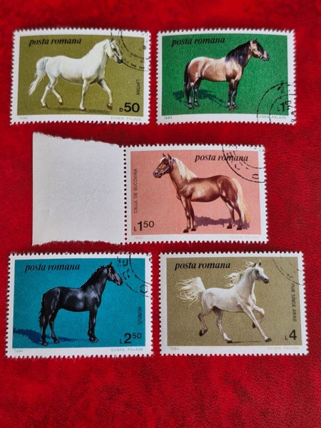 ROUMANIA 5 HORSE STAMPS CANCELLED TO ORDER UNHINGED FULL GUM Carousel 1