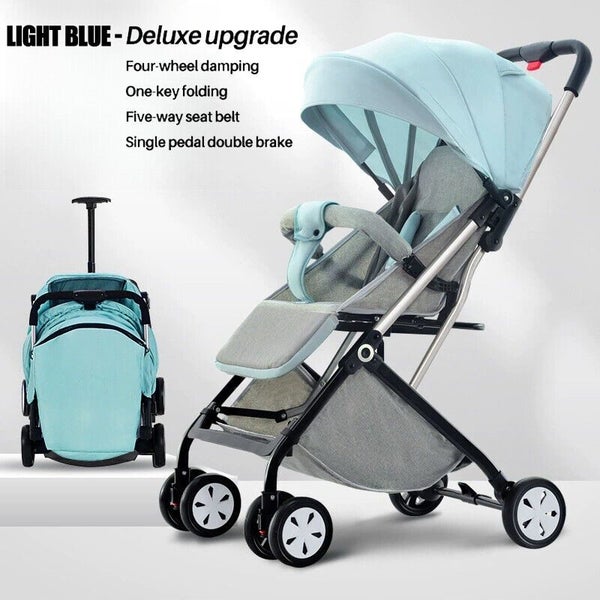 Light Blue Compact Baby Stroller Pram Easy Fold Travel Carry on Plane New Carousel 1