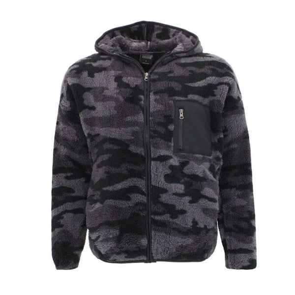 Men's Soft Fleece Camo Hoodie Jacket - Grey Camo Carousel 1