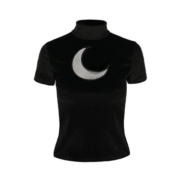 Restyle - CRESCENT MOON - Black Velvet Turtle Neck Top Carousel 1