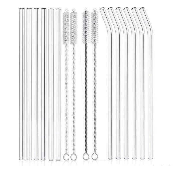 10Pcs Glass Reusable Drinking Straws Set with Cleanging 2Pcs Brushes Carousel 1