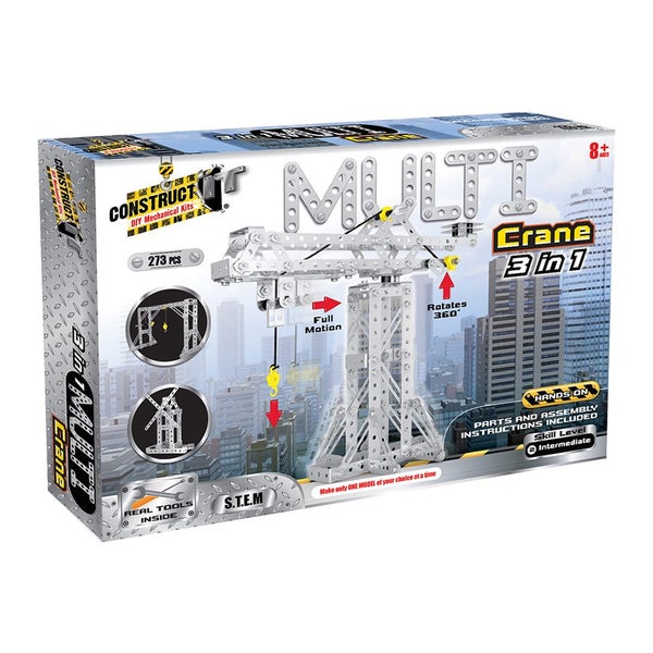 273pc Construct IT DIY 3-in-1 Multi Crane Toy w Tools STEM Build Kit Kids 8y+ Carousel 1