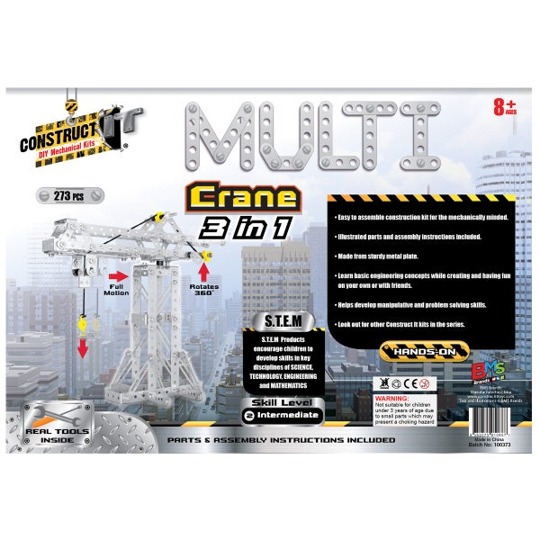 273pc Construct IT DIY 3-in-1 Multi Crane Toy w Tools STEM Build Kit Kids 8y+ Carousel 4