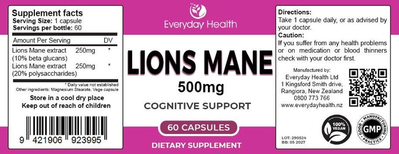 LIONS MANE - COGNITIVE SUPPORT - 60 Capsules62971969928963111