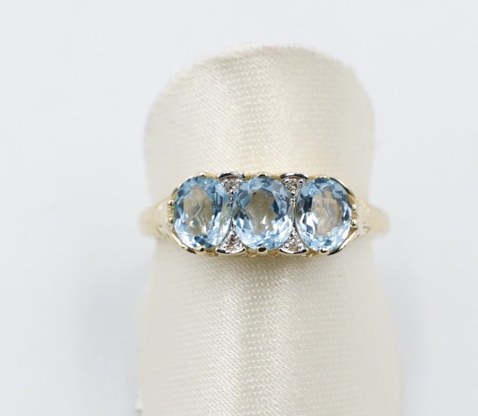9ct Gold Blue Topaz & Diamond ring SYR7986BT Carousel 1