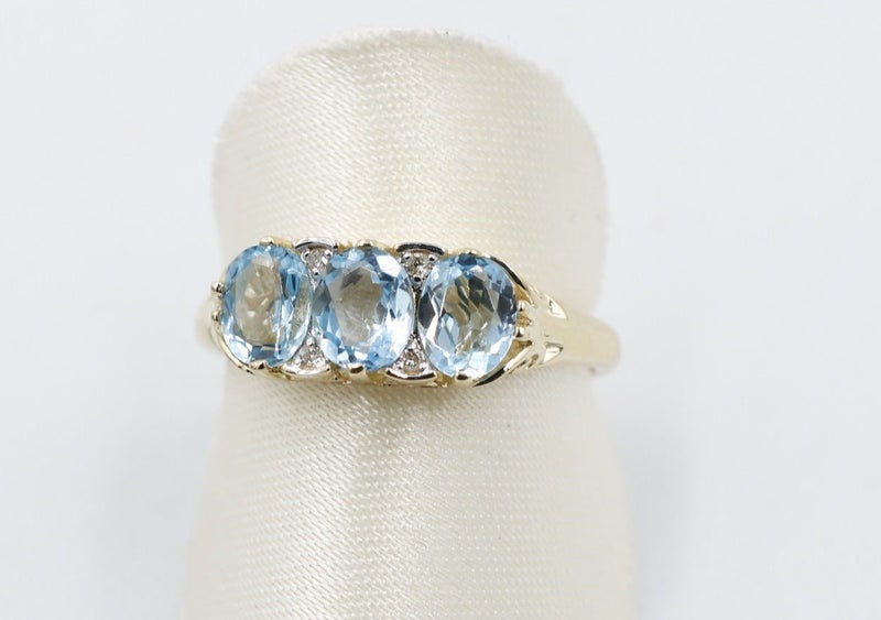 9ct Gold Blue Topaz & Diamond ring SYR7986BT Carousel 2
