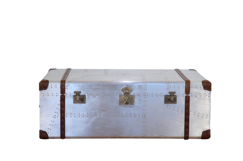 TNC Trunk Coffee Table, Aluminum & Leather, ATK06162863860899073111