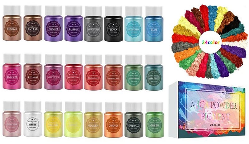 24 Bottles Mica Mineral Powder Resin Epoxy Dye Pigment Carousel 1
