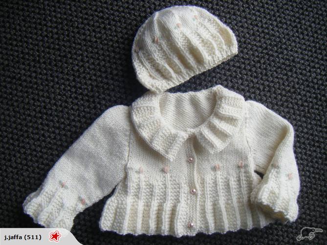 Pleated Edge Cardigan and Beret Hat Set Pattern Carousel 1