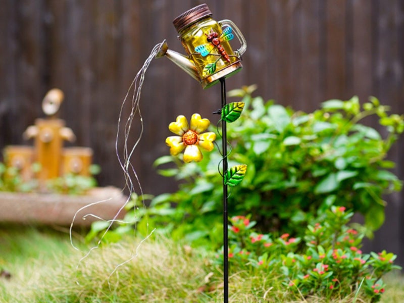 2Pcs Solar Watering Can Light Outdoor Water-Resistant Waterfall Lamp Dragonfly Carousel 2