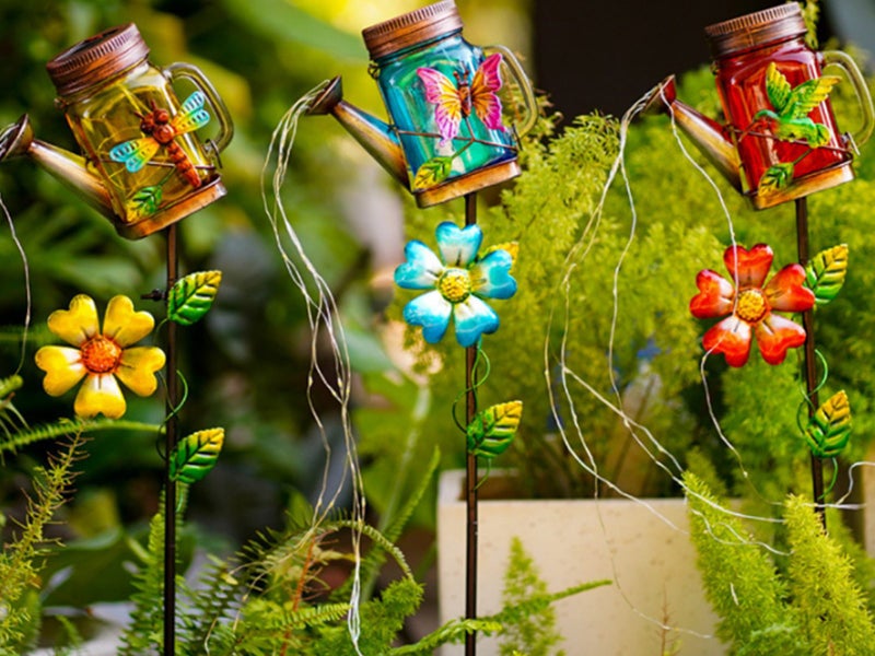 2Pcs Solar Watering Can Light Outdoor Water-Resistant Waterfall Lamp Dragonfly Carousel 4