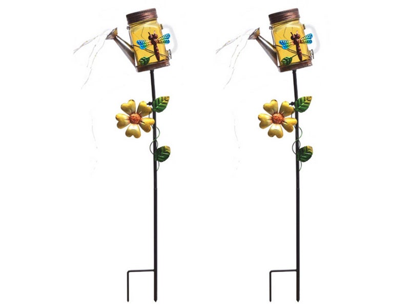 2Pcs Solar Watering Can Light Outdoor Water-Resistant Waterfall Lamp Dragonfly Carousel 1