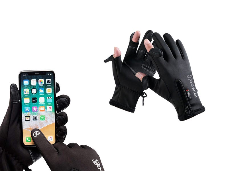 Winter Gloves 2 Finger Flip Touchscreen for Cycling Fishing Black L Carousel 1