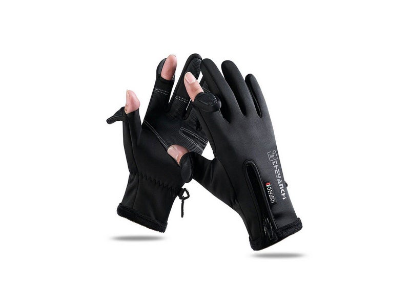 Winter Gloves 2 Finger Flip Touchscreen for Cycling Fishing Black L Carousel 2