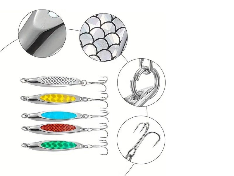 5Pcs Fishing Lure Metal Slugs Slice Spoon Spinner Baits Tackle Carousel 2