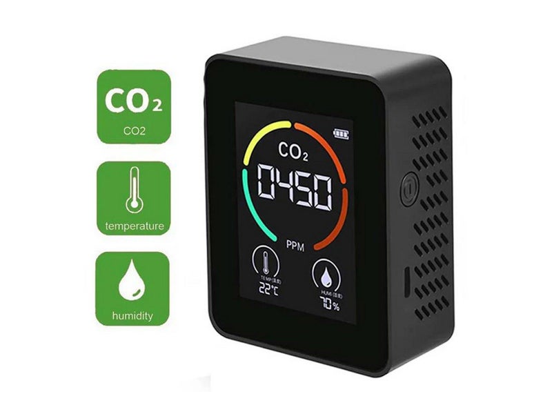 3 in 1 CO2 Detector Meter Temperature Humidity Air Quality Monitor Black Carousel 1