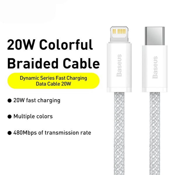 20W Braided USB-C to iPhone / iPad Fast Charge Cable - White | Baseus Dynamic... Carousel 2