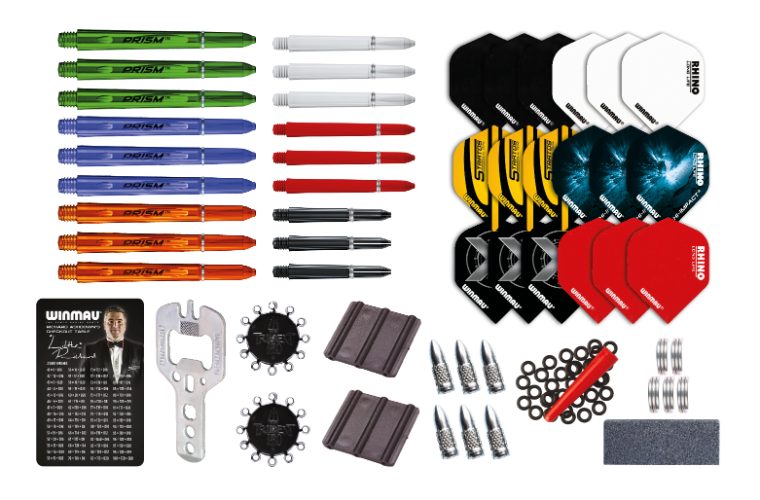 Winmau Dart Flights Shafts Sharpener Springs Accessories TUNE UP KIT Carousel 2