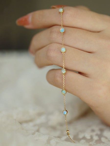 Sterling Silver 925 Real 14kt Gold Plated White Opal Bracelet Carousel 1