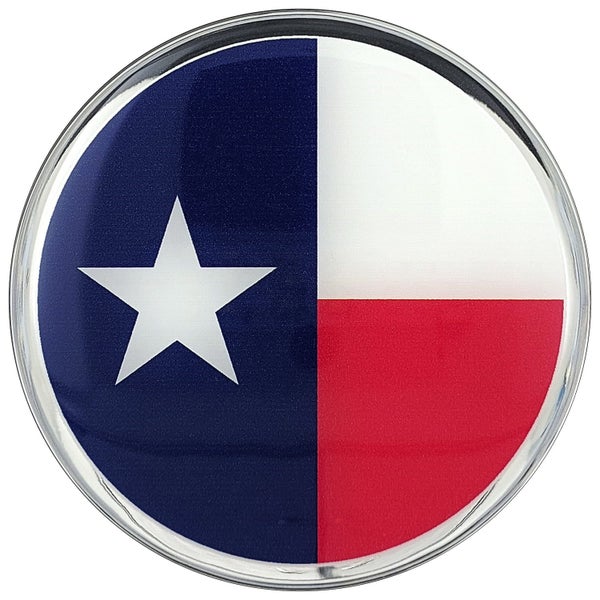Texan Flag Lensed Chrome Round Decal Badge - Cars, Bikes, Laptops, Carousel 1
