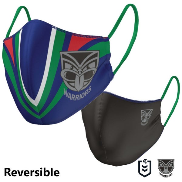 New Zealand NZ Warriors NRL Large Adult Reversible Washable Face Mask Carousel 1