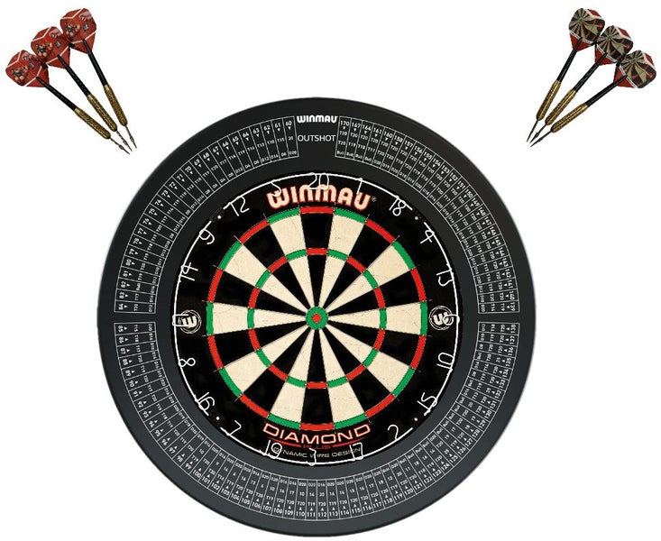 WINMAU Diamond Plus Dart Board + OUTSHOT Professional Dartboard Surround Carousel 1