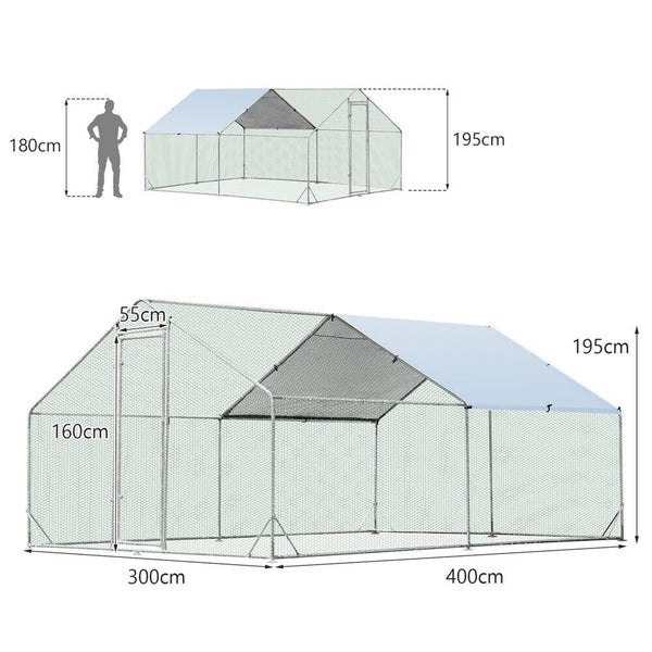 Vaka 3X4x1.95M Metal Walk In Chicken Coop Rabbit Hutch Cage Hen House Chook Au P Carousel 2