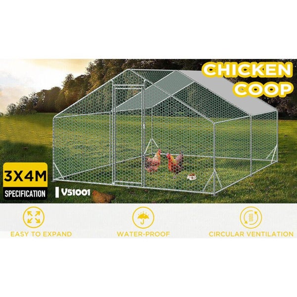 Vaka 3X4x1.95M Metal Walk In Chicken Coop Rabbit Hutch Cage Hen House Chook Au P Carousel 7