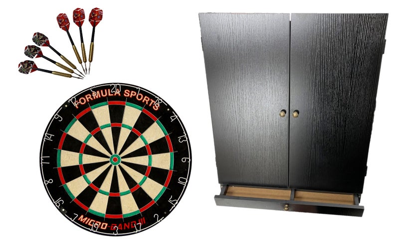 Formula Sports Micro Band 3 Dart Board + Tex With Draw Cabinet + Darts Set Carousel 1