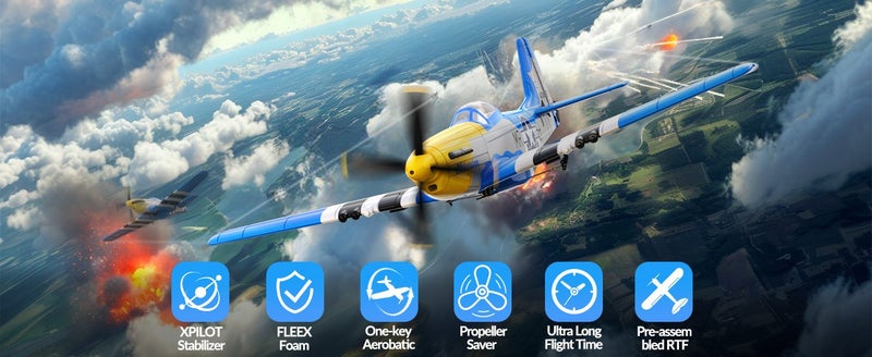 RC Plane P51D Mustang RTF for Beginners,2.4Ghz 4CH Remote Control Airplane Easy Carousel 2